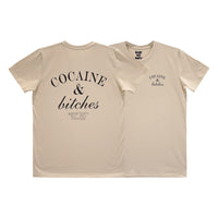 COCAINE AND BITCHES BOYS SMALL PRINT TEE TAN