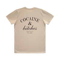 COCAINE AND BITCHES BOYS SMALL PRINT TEE TAN