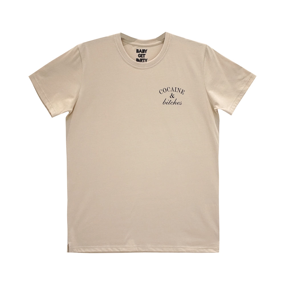 COCAINE AND BITCHES BOYS SMALL PRINT TEE TAN