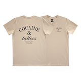 COCAINE AND TATTOOS BOYS SMALL PRINT TEE TAN