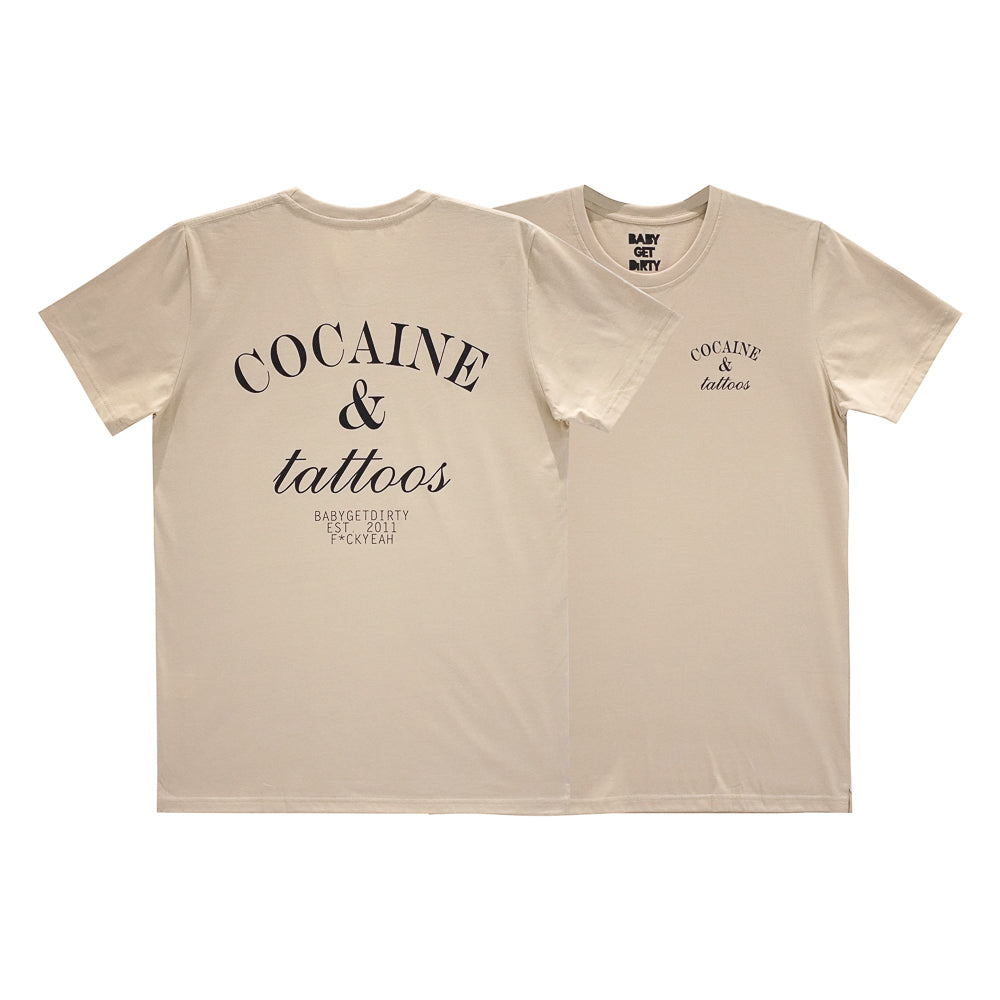 COCAINE AND TATTOOS BOYS SMALL PRINT TEE TAN