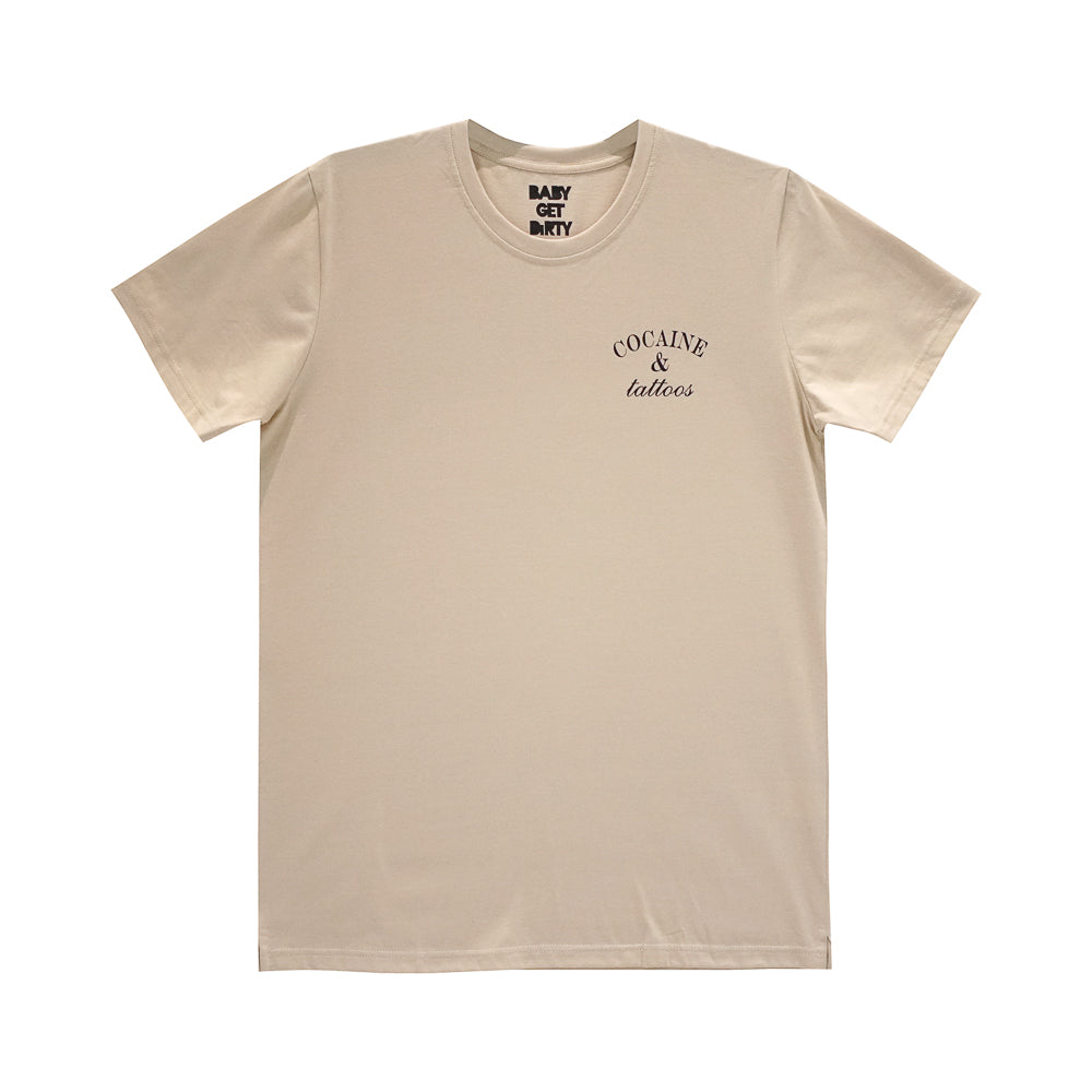 COCAINE AND TATTOOS BOYS SMALL PRINT TEE TAN