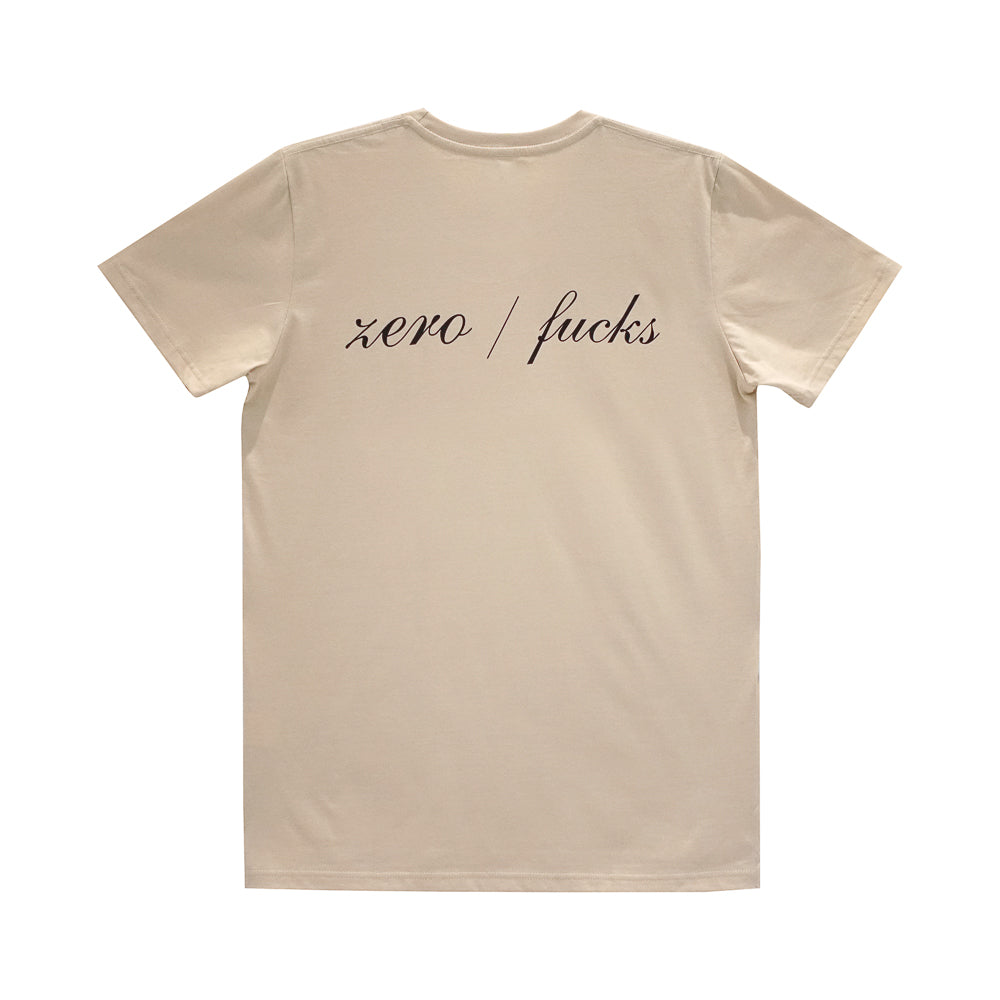 ZERO FUCKS BOYS SMALL PRINT TEE TAN